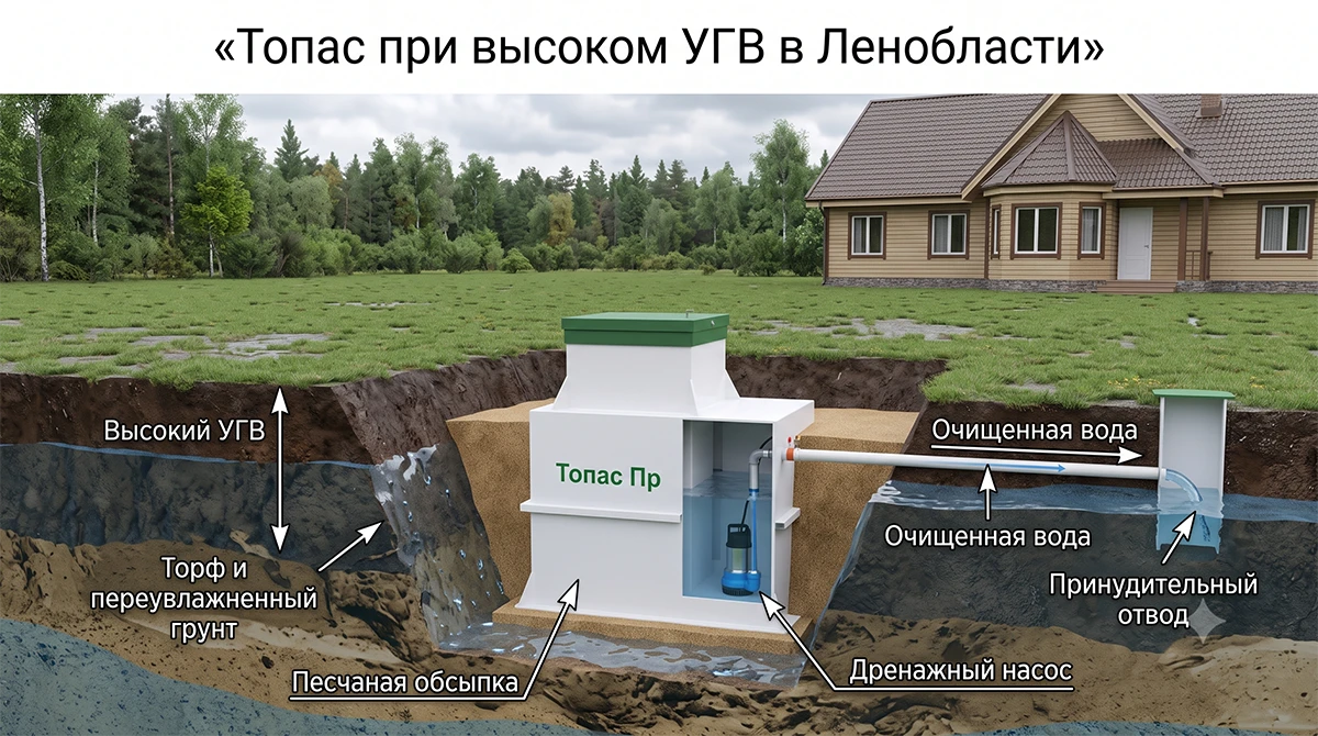 Как работает септик Топас в СПб и Ленобласти: устройство, запуск и эксплуатация при высоком УГВ