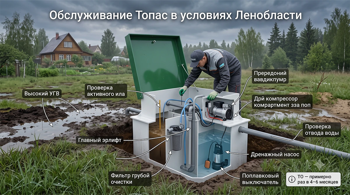 Как почистить и обслужить Топас в СПб и Ленобласти при высоком УГВ